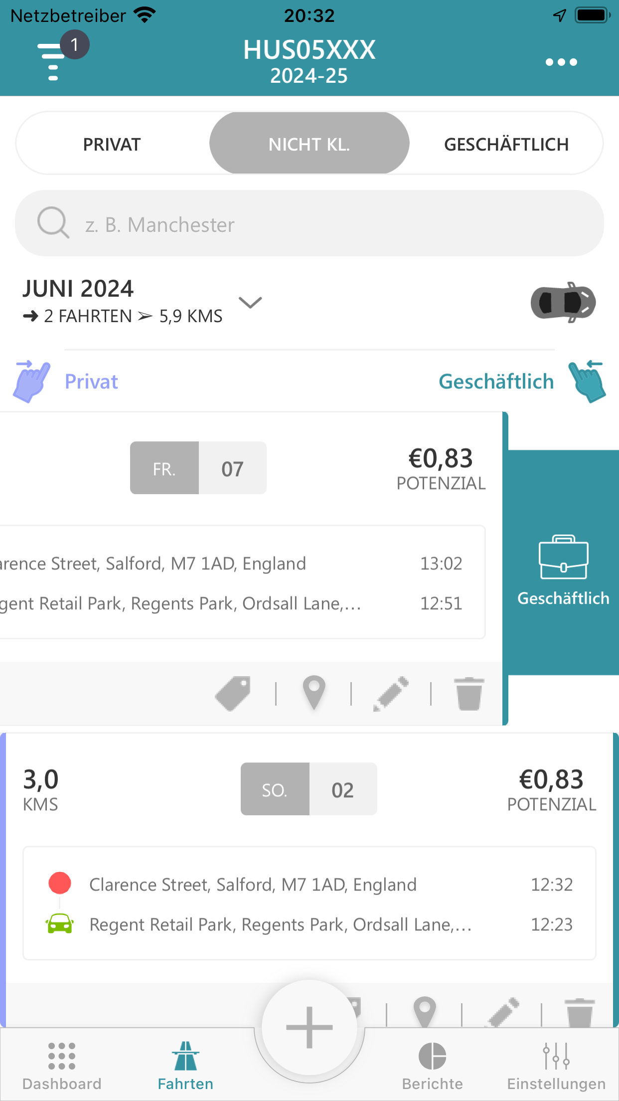 Mileage Logbook - Als geschäftlich einstufen