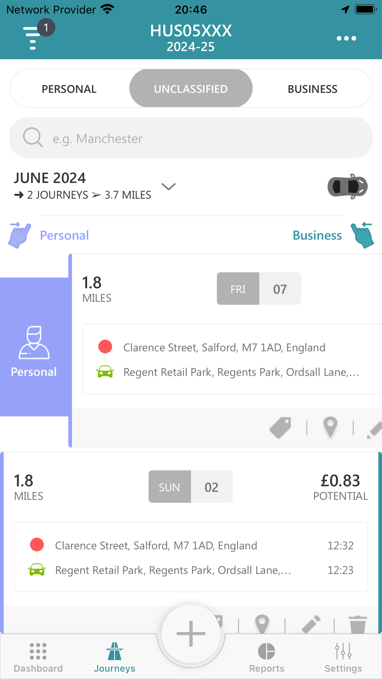 Mileage Logbook - Classify Personal